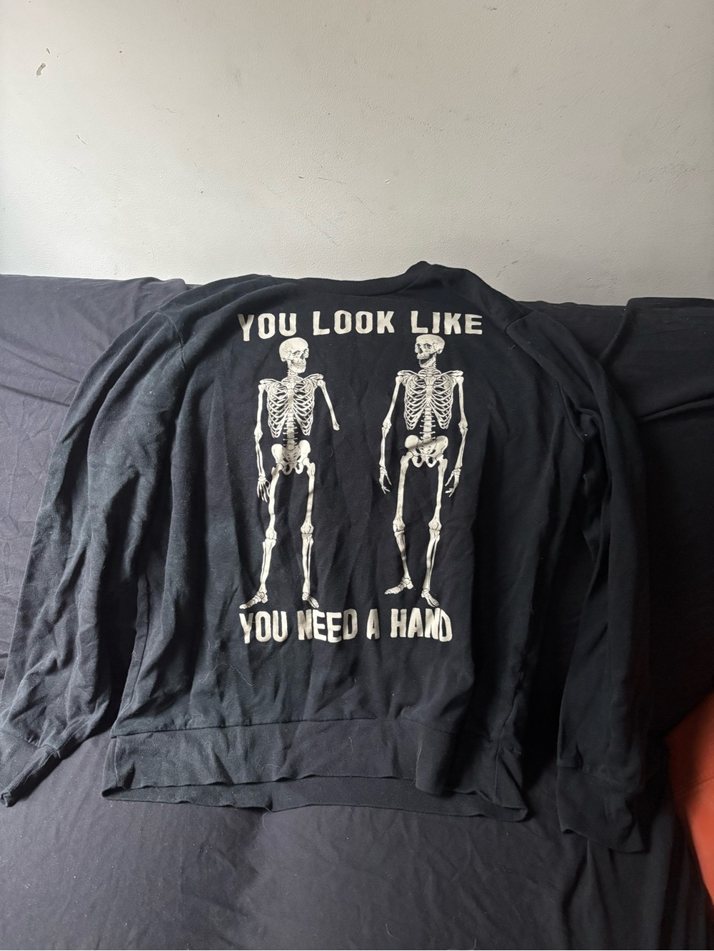 Black Graphic Crewneck Sweater with Skeleton Print